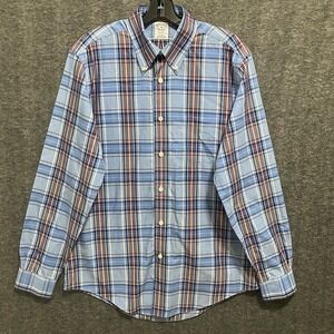 Brooks Brothers Shirt Mens Medium Blue Regent Non Iron American Supima Button Up